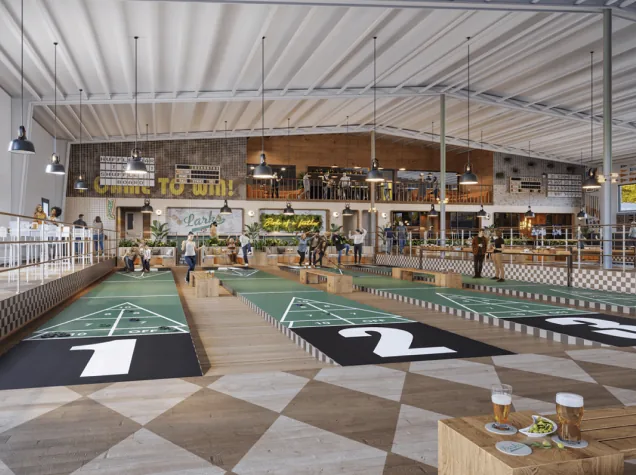 rendering of larks entertainment giant shuffle boards